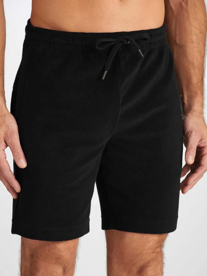 Derek Rose Casual Shorts Men Towelling Shorts Isaac Terry Cotton Black