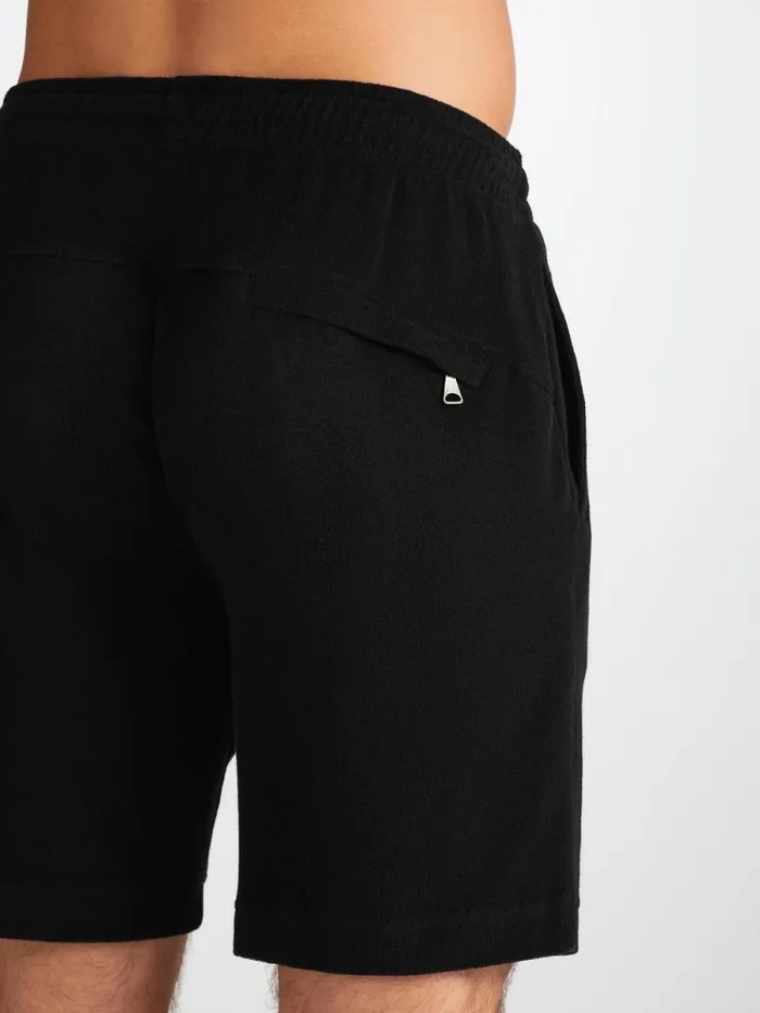 Derek Rose Casual Shorts Men Towelling Shorts Isaac Terry Cotton Black