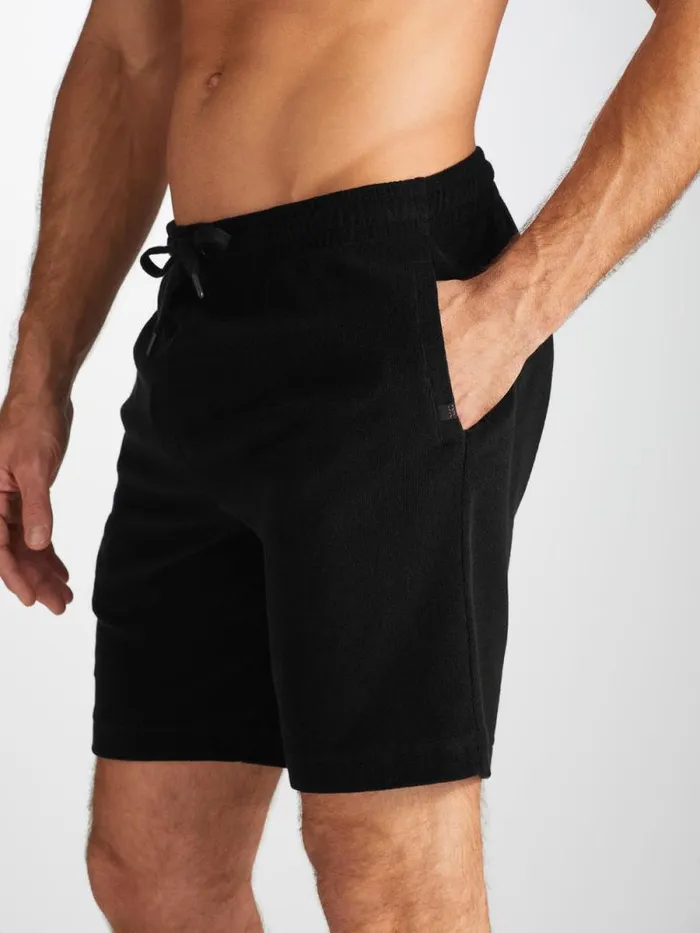 Derek Rose Casual Shorts Men Towelling Shorts Isaac Terry Cotton Black