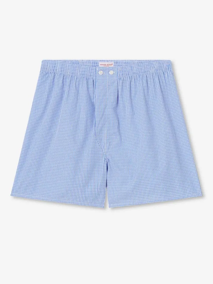 Derek Rose Classic Fit Boxer Shorts Men Classic Fit Boxers Gingham Cotton Blue