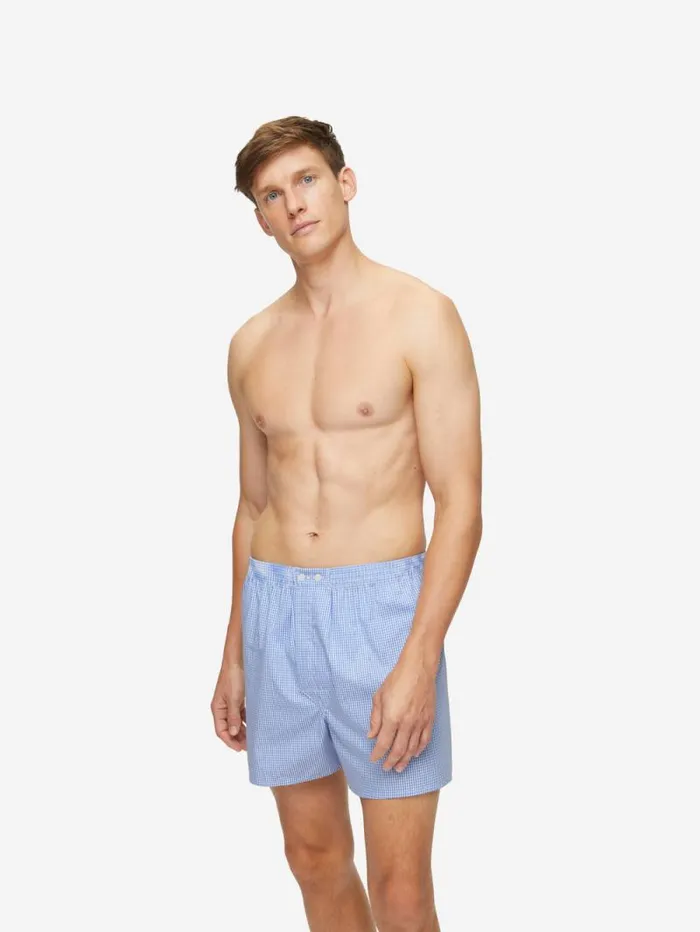 Derek Rose Classic Fit Boxer Shorts Men Classic Fit Boxers Gingham Cotton Blue