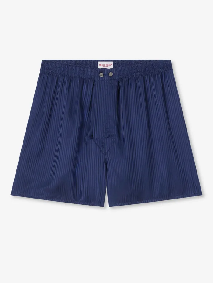 Derek Rose Classic Fit Boxer Shorts Men Classic Fit Boxers Woburn Silk Satin Navy