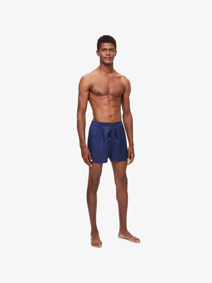Derek Rose Classic Fit Boxer Shorts Men Classic Fit Boxers Woburn Silk Satin Navy