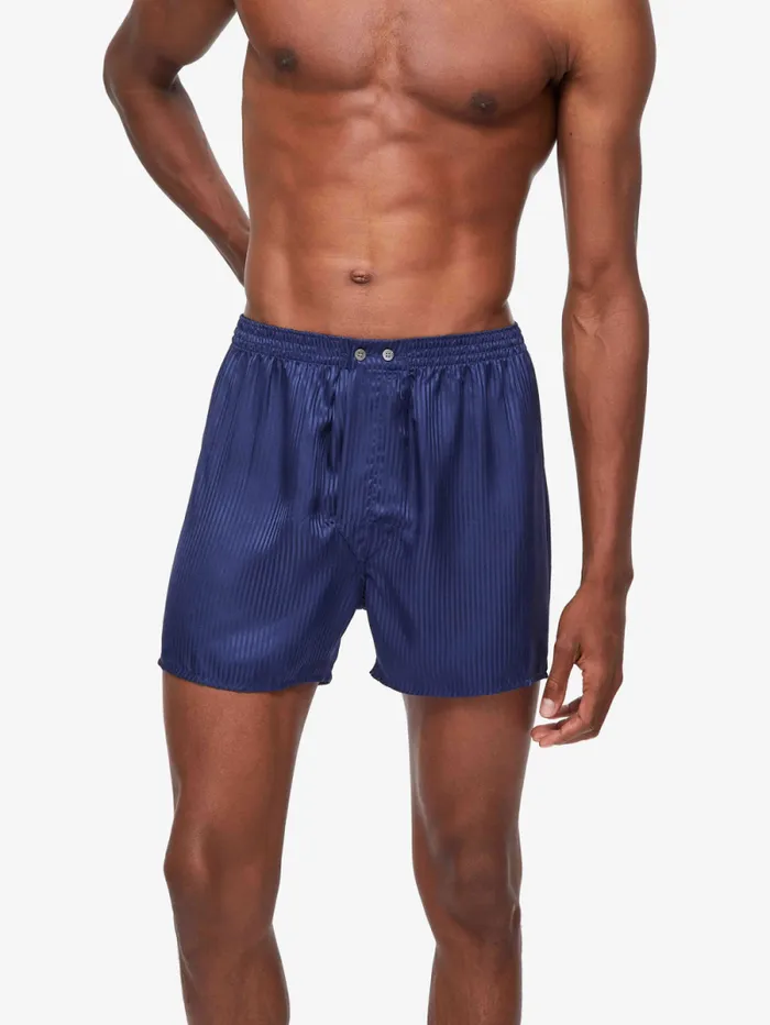 Derek Rose Classic Fit Boxer Shorts Men Classic Fit Boxers Woburn Silk Satin Navy