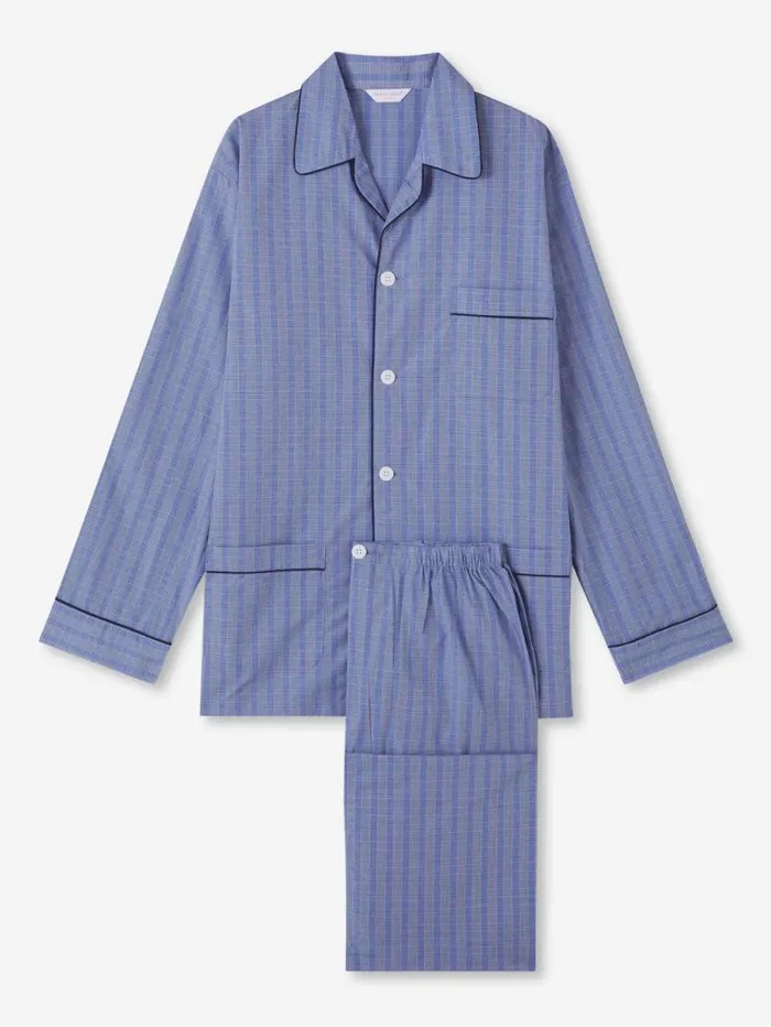 Derek Rose Cotton Pajamas Men Classic Fit Pajamas Felsted 3 Cotton Blue