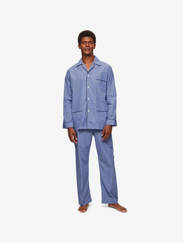 Derek Rose Cotton Pajamas Men Classic Fit Pajamas Felsted 3 Cotton Blue
