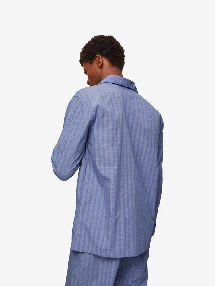 Derek Rose Cotton Pajamas Men Classic Fit Pajamas Felsted 3 Cotton Blue