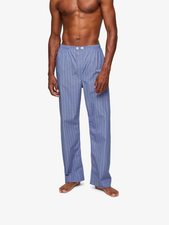 Derek Rose Cotton Pajamas Men Classic Fit Pajamas Felsted 3 Cotton Blue