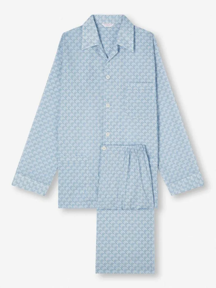 Derek Rose Cotton Pajamas Men Classic Fit Pajamas Ledbury 72 Cotton Batiste Blue