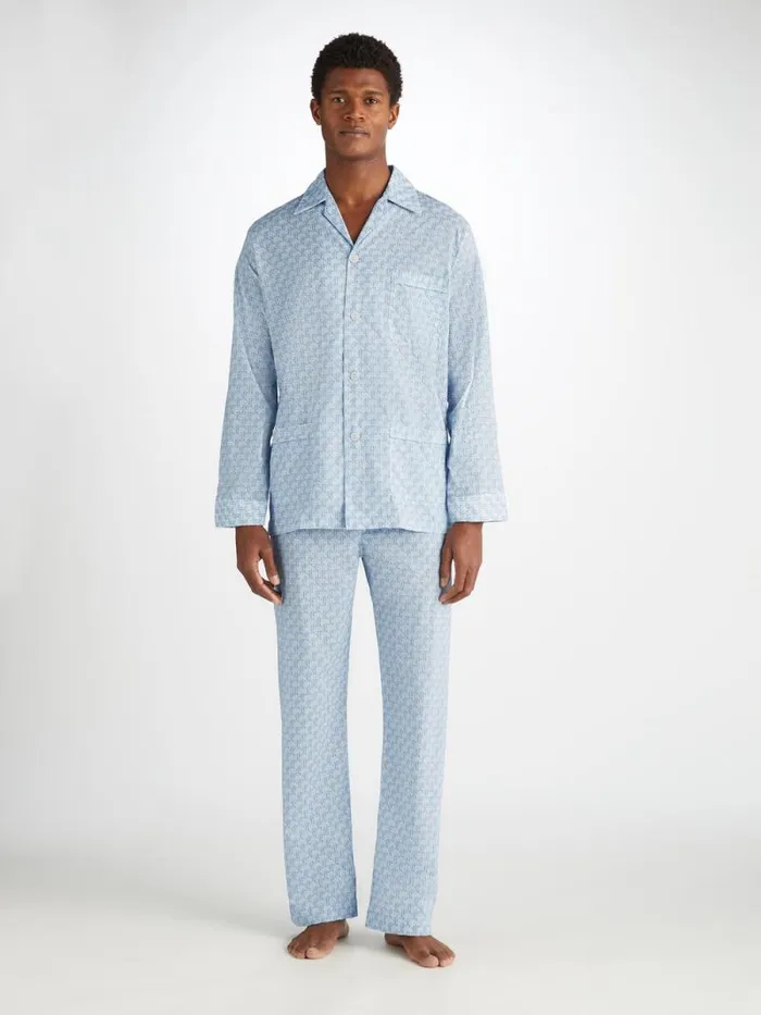 Derek Rose Cotton Pajamas Men Classic Fit Pajamas Ledbury 72 Cotton Batiste Blue