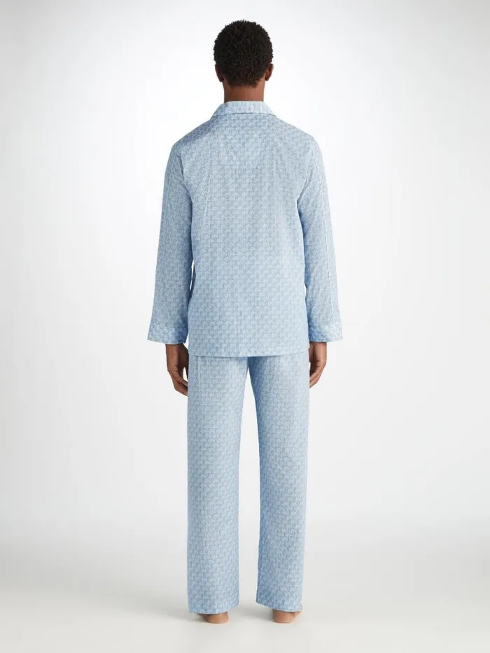 Derek Rose Cotton Pajamas Men Classic Fit Pajamas Ledbury 72 Cotton Batiste Blue
