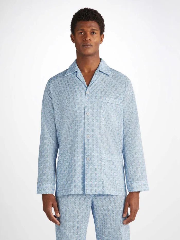 Derek Rose Cotton Pajamas Men Classic Fit Pajamas Ledbury 72 Cotton Batiste Blue
