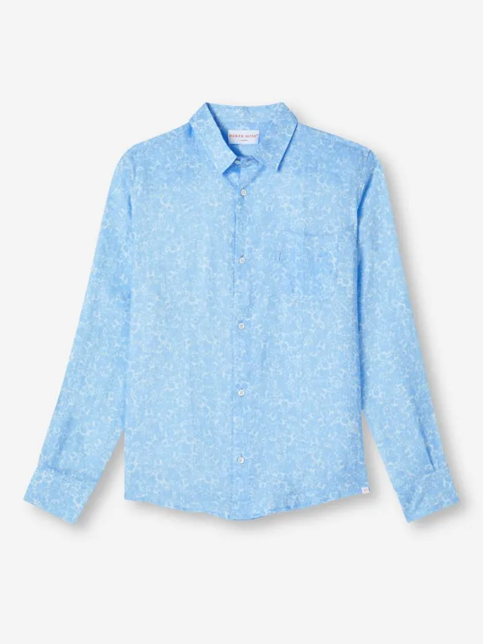 Derek Rose Linen Shirts Men Shirt Milan 21 Linen Blue