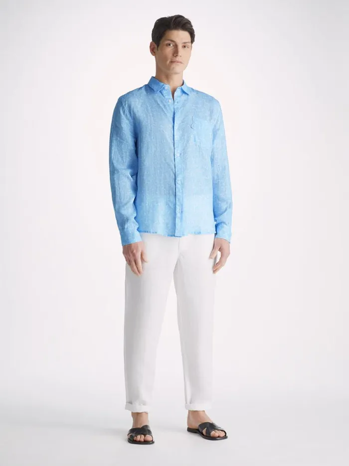 Derek Rose Linen Shirts Men Shirt Milan 21 Linen Blue
