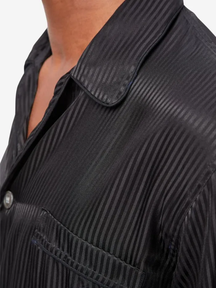 Derek Rose Long Pajamas Men Classic Fit Pajamas Woburn 8 Silk Satin Black