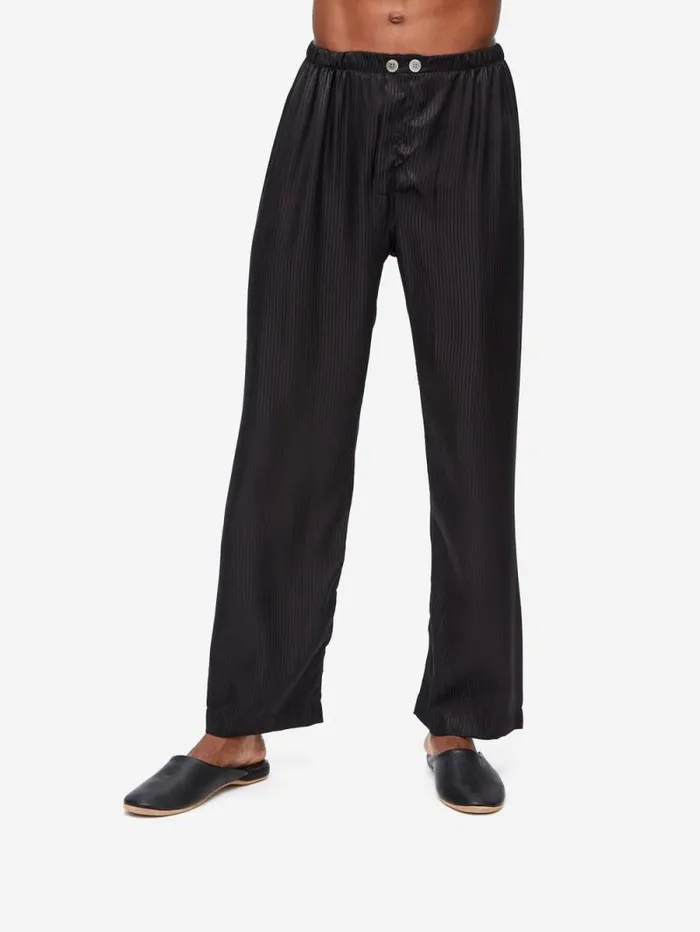 Derek Rose Long Pajamas Men Classic Fit Pajamas Woburn 8 Silk Satin Black