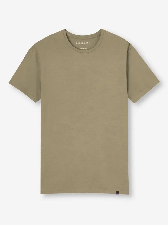 Derek Rose Short Sleeve TShirts Men TShirt Basel Micro Modal Stretch Khaki