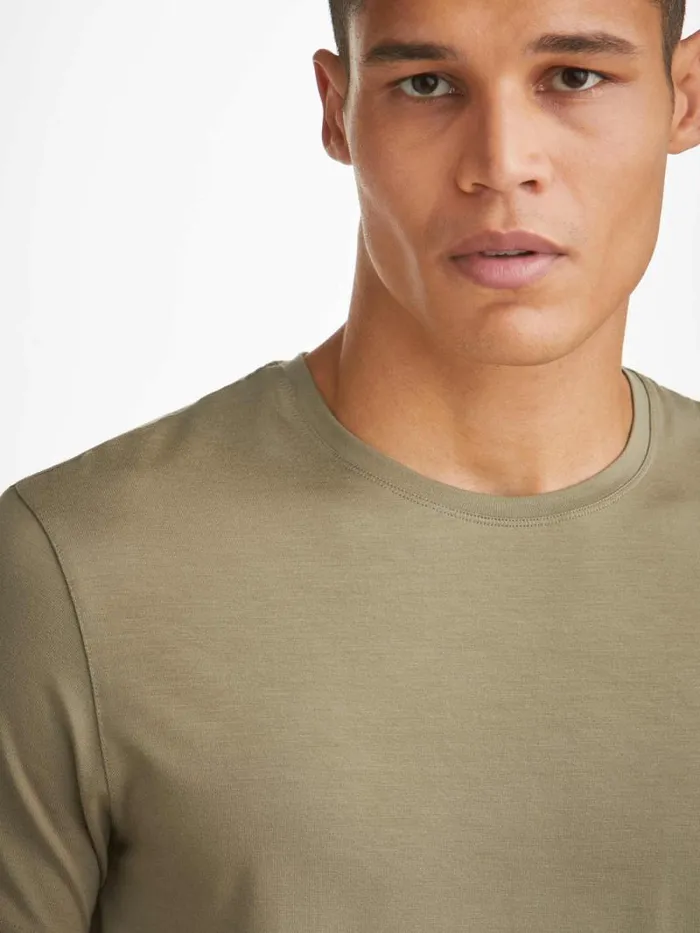 Derek Rose Short Sleeve TShirts Men TShirt Basel Micro Modal Stretch Khaki