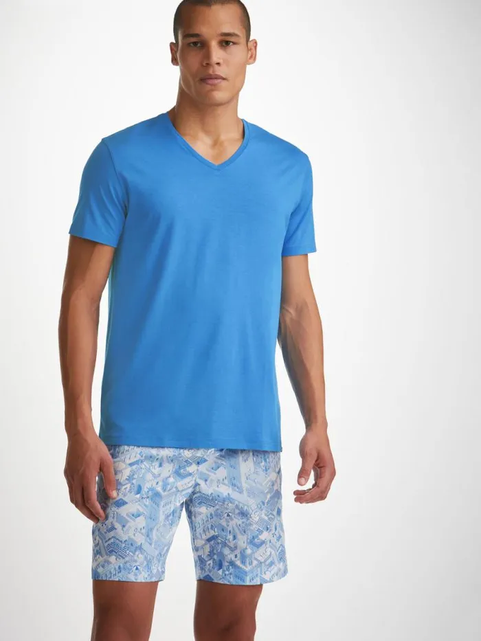 Derek Rose Short Sleeve TShirts Men VNeck TShirt Basel Micro Modal Stretch Azure Blue Derek Rose Short Sleeve TShirts Men VNeck TShirt Basel Micro Modal Stretch Azure Blue