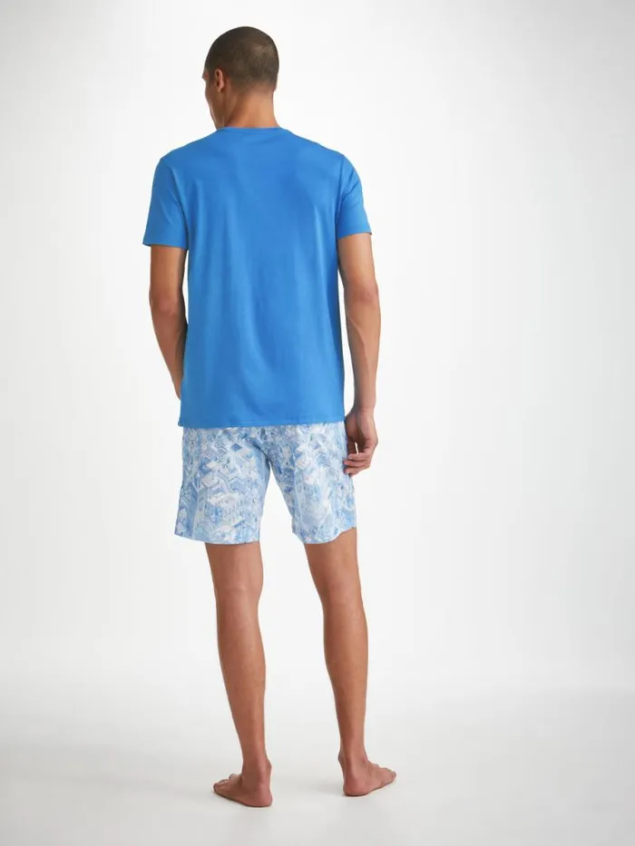 Derek Rose Short Sleeve TShirts Men VNeck TShirt Basel Micro Modal Stretch Azure Blue