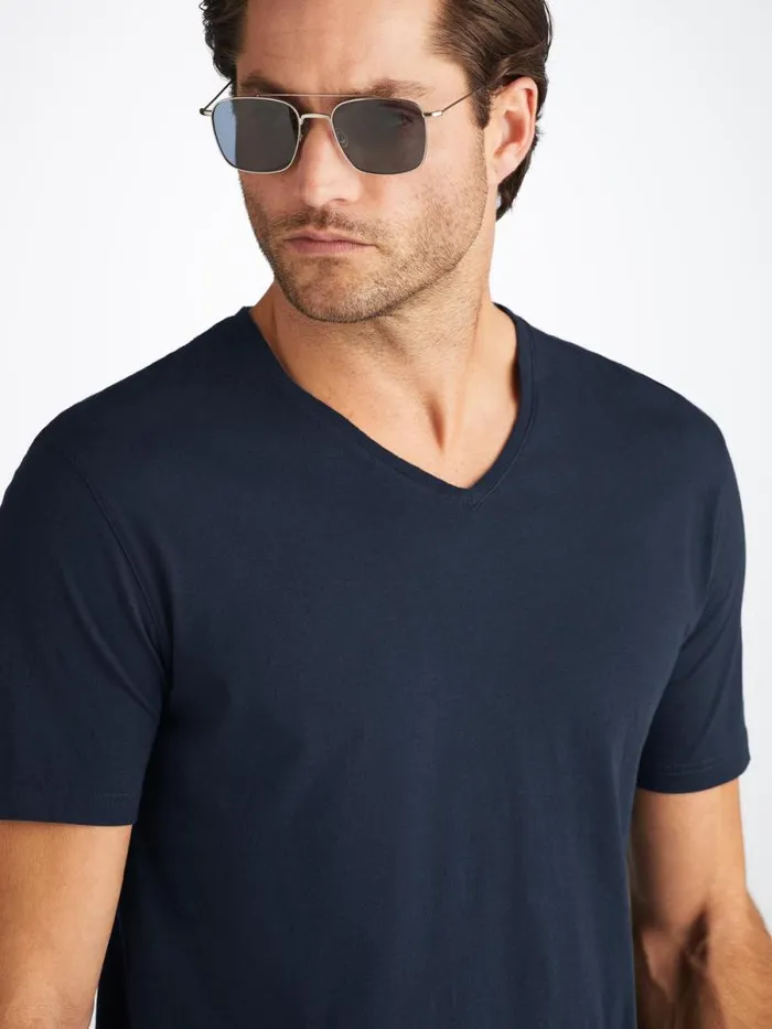 Derek Rose Short Sleeve TShirts Men VNeck TShirt Riley Pima Cotton Navy
