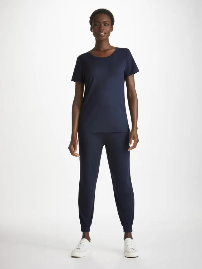 Derek Rose Short Sleeve TShirts Women TShirt Lara Micro Modal Stretch Navy