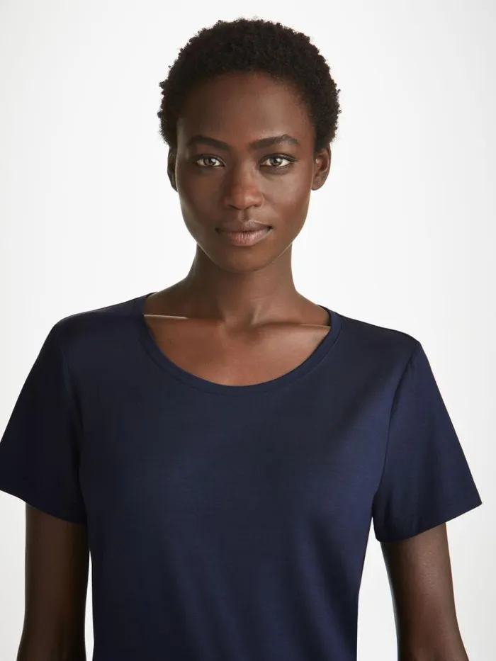 Derek Rose Short Sleeve TShirts Women TShirt Lara Micro Modal Stretch Navy