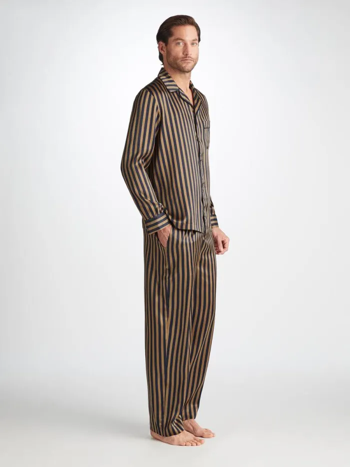 Derek Rose Silk Pajamas Men Pajamas Brindisi 107 Silk Satin Navy