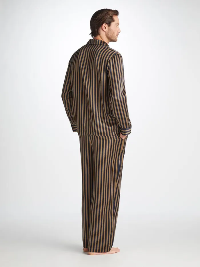 Derek Rose Silk Pajamas Men Pajamas Brindisi 107 Silk Satin Navy