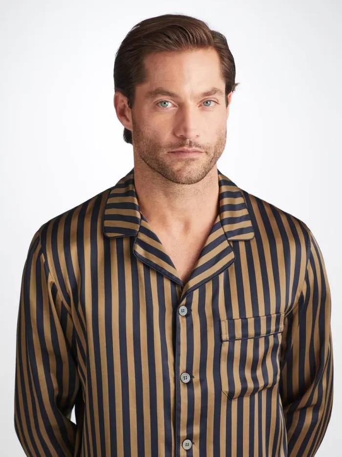 Derek Rose Silk Pajamas Men Pajamas Brindisi 107 Silk Satin Navy