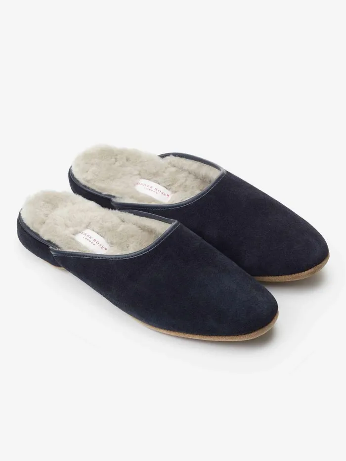Derek Rose Slippers MenSlippers Mule Slippers Douglas Suede Sheepskin Navy