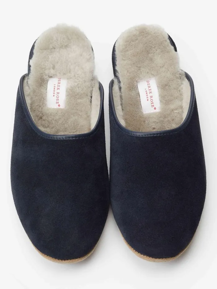 Derek Rose Slippers MenSlippers Mule Slippers Douglas Suede Sheepskin Navy