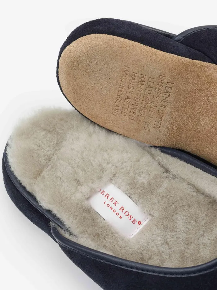 Derek Rose Slippers MenSlippers Mule Slippers Douglas Suede Sheepskin Navy