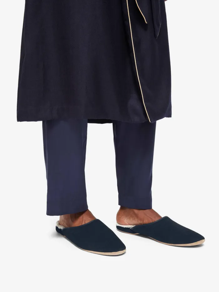 Derek Rose Slippers MenSlippers Mule Slippers Douglas Suede Sheepskin Navy