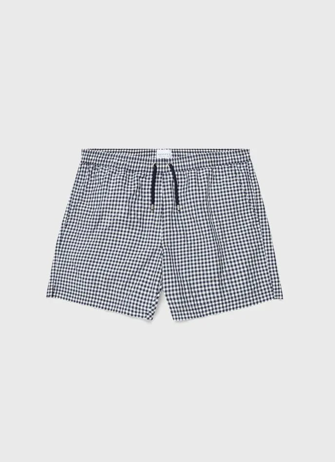 Drawstring Swim Shorts Navy Gingham Men SUNSPEL Swimwear
