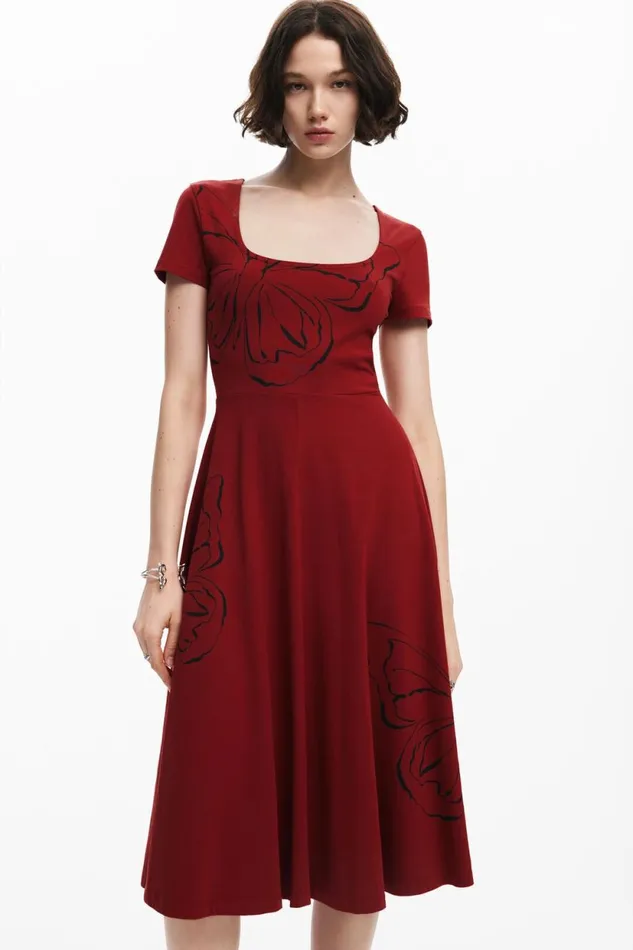 Dresses And Jumpsuits Women Desigual Butterfly Midi Dress Red