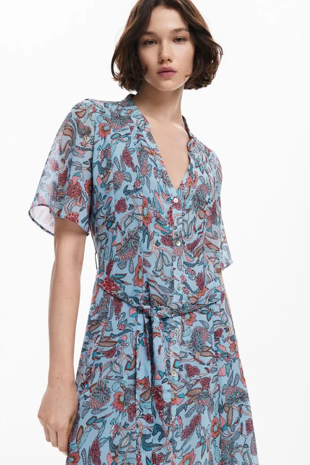 Dresses And Jumpsuits Women Desigual Floral Print Midi Dress Blue