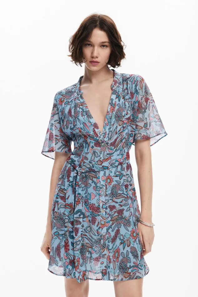 Dresses And Jumpsuits Women Desigual Floral Print Midi Dress Blue