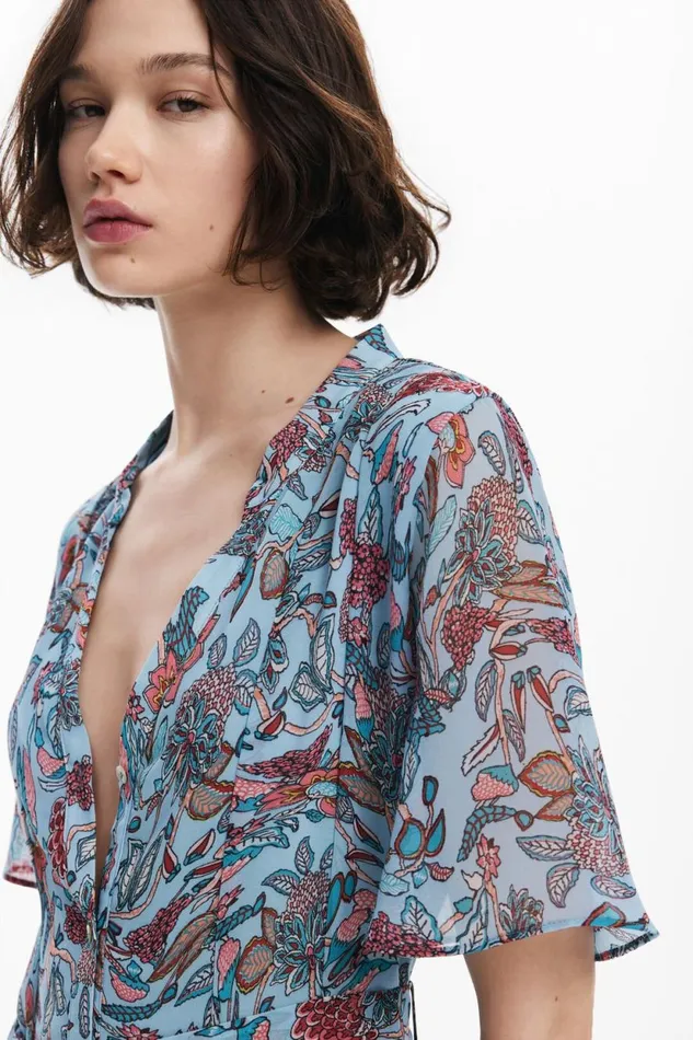 Dresses And Jumpsuits Women Desigual Floral Print Midi Dress Blue