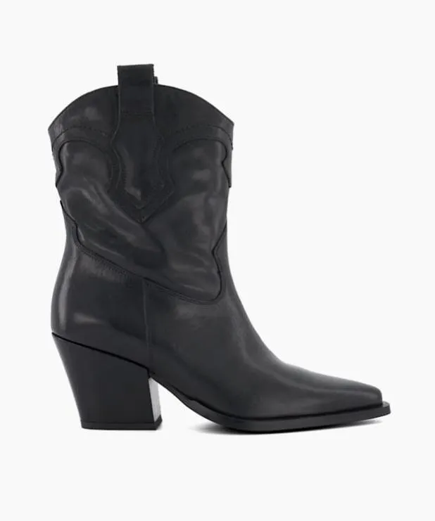Dune London Ankle Boots Women Leather Western Boots Black