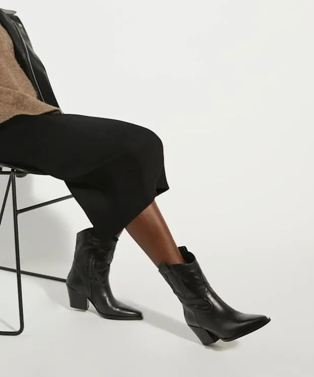 Dune London Ankle Boots Women Leather Western Boots Black