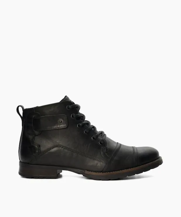 Dune London Black Boots Men Leather Seam Detail Boots Black