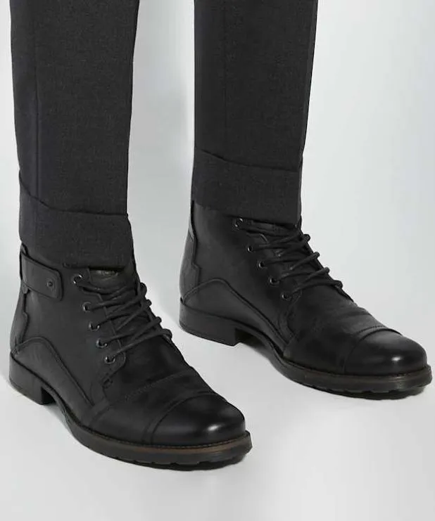 Dune London Black Boots Men Leather Seam Detail Boots Black