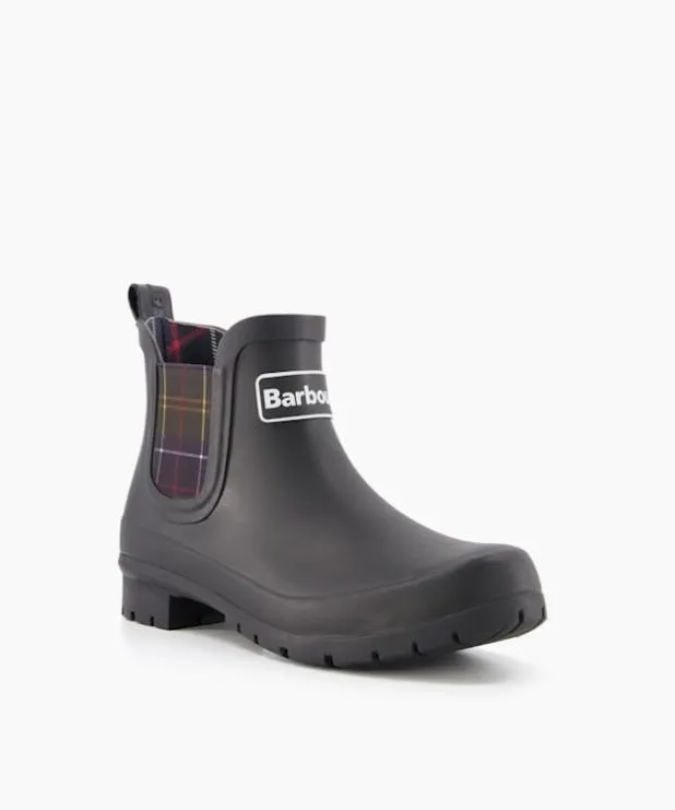 Dune London Black Boots Women Check Trim Ankle Length Wellies Black