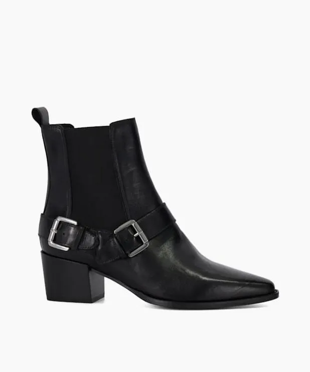 Dune London Black Boots Women Leather Buckled Ankle Boots Black