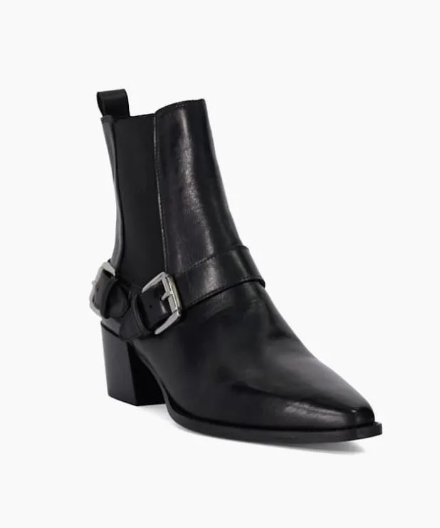 Dune London Black Boots Women Leather Buckled Ankle Boots Black