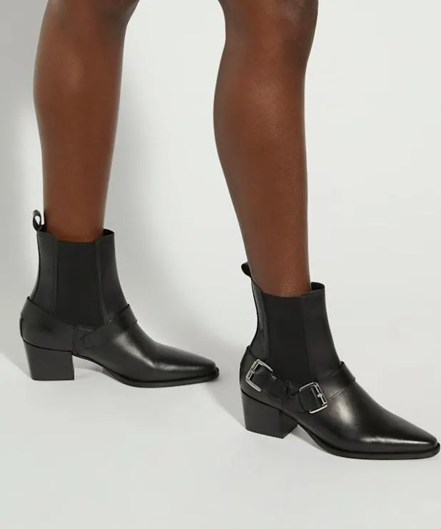 Dune London Black Boots Women Leather Buckled Ankle Boots Black