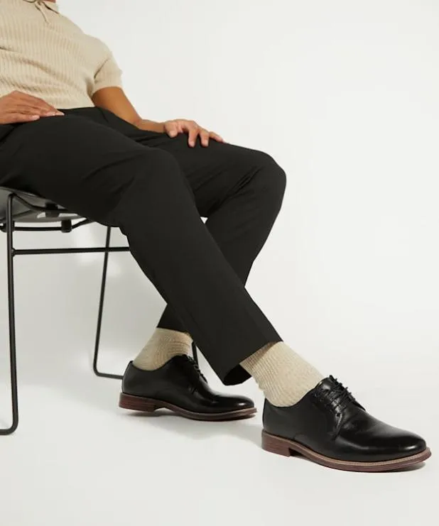 Dune London Black Shoes Men Natural Wood Sole Gibson Shoes Black