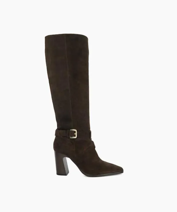 Dune London Brown Boots Women Block Heel Knee High Boots Brown