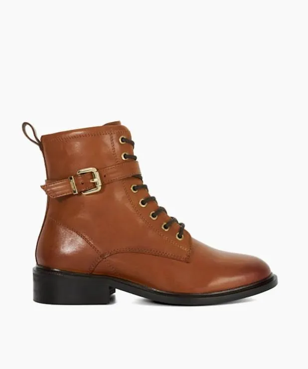 Dune London Brown Boots Women Chunky Lace Up Buckle Boots Brown